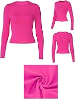 Vista 27 de Blusa corta básica casual para mujer, ajustada, manga larga, cuello redondo, color sólido, para otoño, camiseta ajustada Gris claro