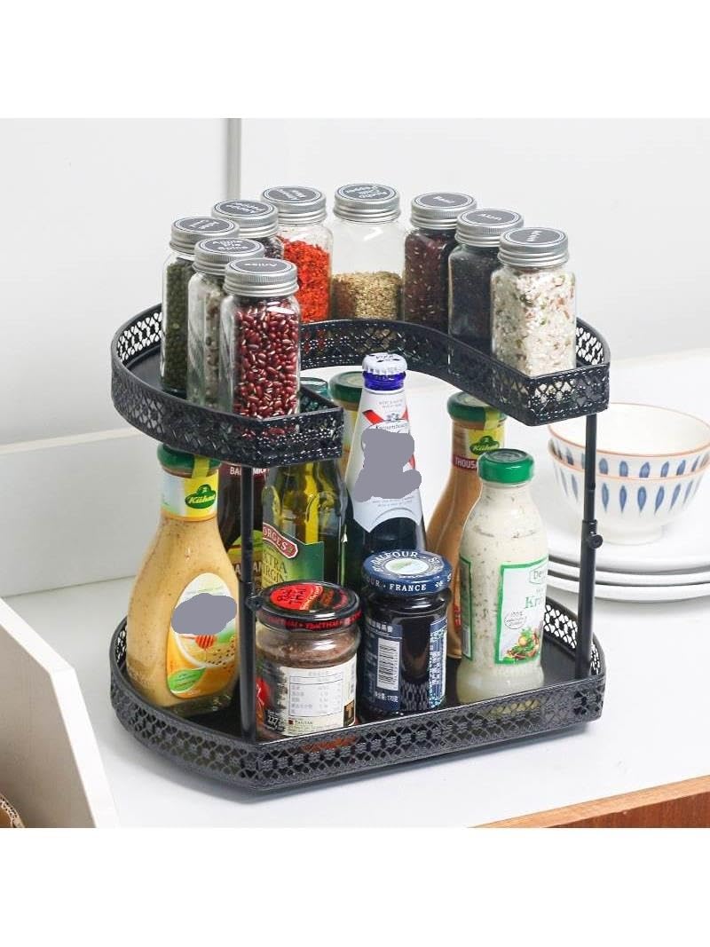 Organizador de especias giratorio de 2 niveles de metal para armario y despensa, soporte para especias, ideal para encimera de cocina y almacenamiento de estantes