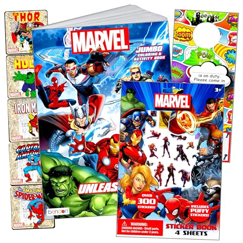 Image of Bendon Avengers Coloring Book Set with Avengers Stickers, Coloring Pages, Reward Sticker Set, and Superhero Door Hanger (Avengers Classic)