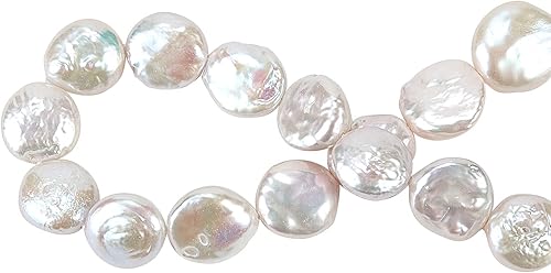 LiQunSweet 15 piezas de cuentas redondas planas de agua dulce cultivadas naturales keshi sueltas para mujeres y niñas, aretes, collar, pulsera,