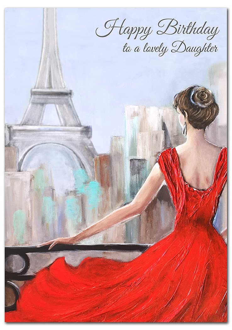 Extra Large Daughter Birthday Card - XL Big thick A4 size - Special Beautiful Greeting for Women Her Female - Romantic Watercolour Paris Art - Nice Huge Happy Wishes - UK Eco-Friendly — image 1