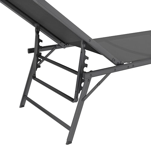 IDMarket - Set di 2 lettini da Giardino reclinabili Kailua in Acciaio Grigio Antracite e Tessuto Grigio - 6