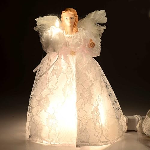 Miniatura 2 de ángel blanco de Kurt Adler de 9 pulgadas y 10 luces para árbol de Navidad