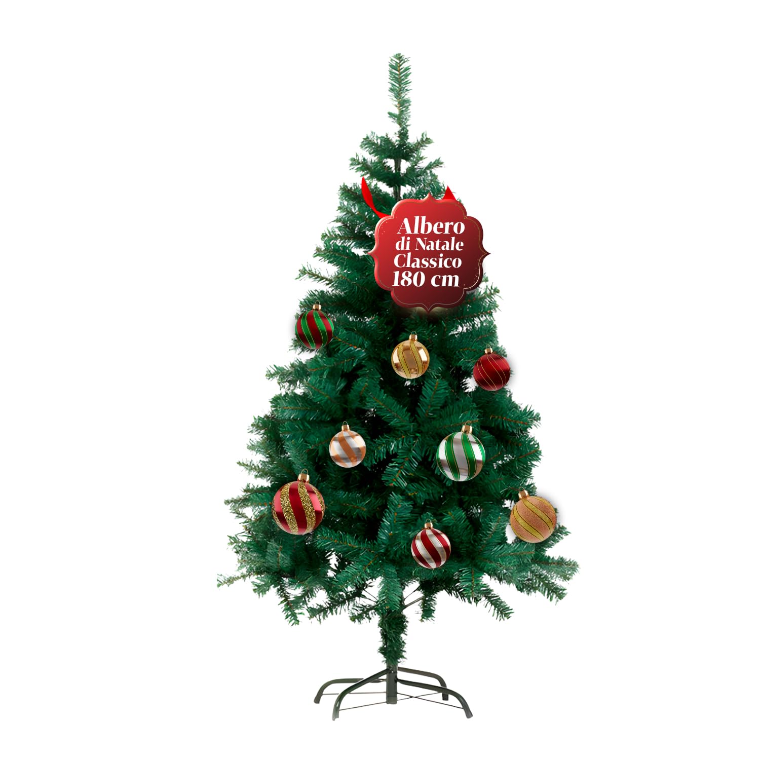 Avilia Green Christmas Tree in PVC Durable and Durable with a Stable Metal Base 180 cm - Easy to Assemble and Disassemble with 715 Branches, Voluminous Effect - Christmas Decorations