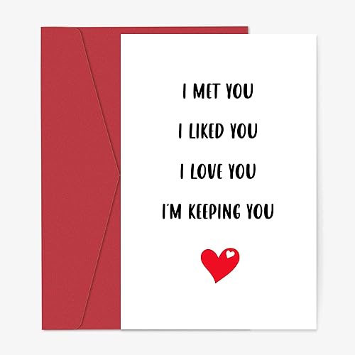 Tarjeta romántica del día de San Valentín para él y ella, dulce tarjeta de regalo del día de San Valentín para novio, novia, marido, esposa, I Met