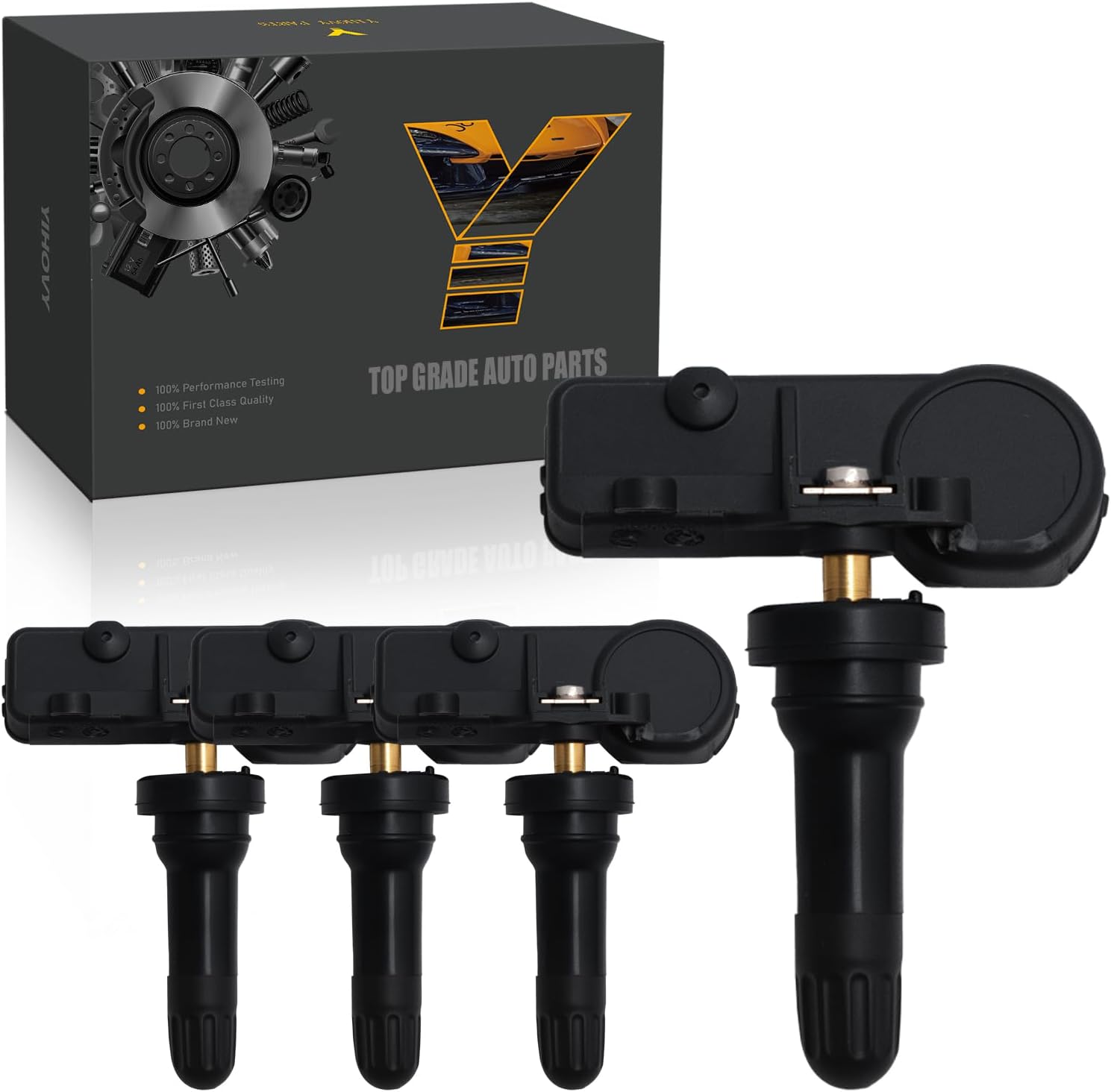 Pre-Programmed TPMS Sensor Tire Pressure Monitoring Sensor 6F2Z1A189A fit for Ford Crown Victoria Edge Escape Expedition Explorer F150 Flex Focus Fusion Ranger, fit for Lincoln - 315MHz (4)