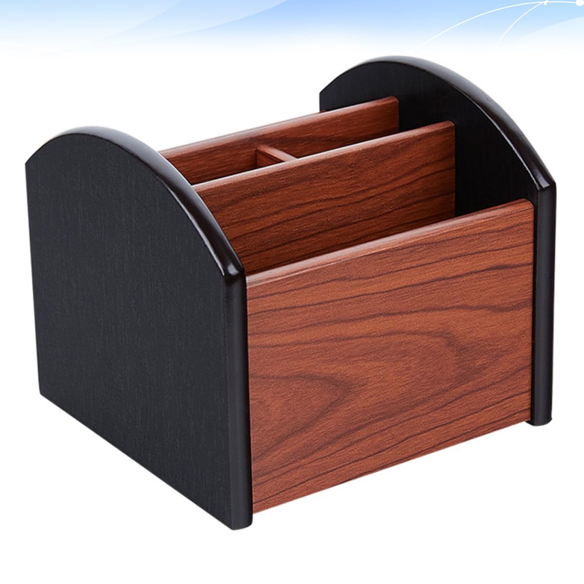 POPETPOP Caja Organizadora de Madera Natural para Bolígrafos y Control Remoto, Contenedor Multifunción de Escritorio Compartimentos, Organizador de Oficina para Material Escolar y