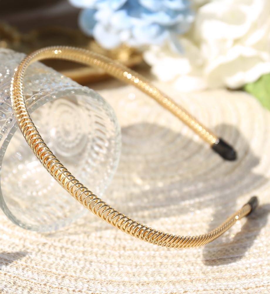 Women's Thin Metal Gold Headbands Non Slip, Cute Comfy Headband Hair Accessories Gift for Women (Soft Gold) - Image 5