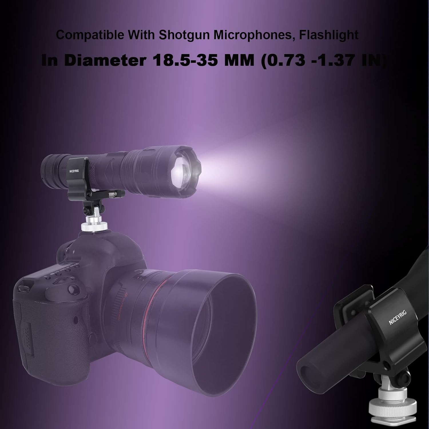 NICEYRIG Clip de Microphone avec mâchoire Qui s'ouvre de 18,5 à 35 mm, matériau en Alliage d'aluminium et Acier Inoxydable, Tampon Anti-Chocs en Silicone et Griffe inférieure et Trou fileté 1/4-549