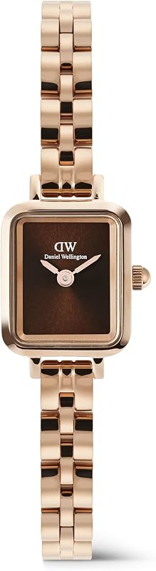 Reloj de mujer Quadro Mini Arch de 3 eslabones - Funda de 15,4 x 18,2 mm, movimiento de cuarzo japonés, correa de eslabones de acero inoxidable 316L, reloj pequeño de oro rosa para mujer - Amber Sunray