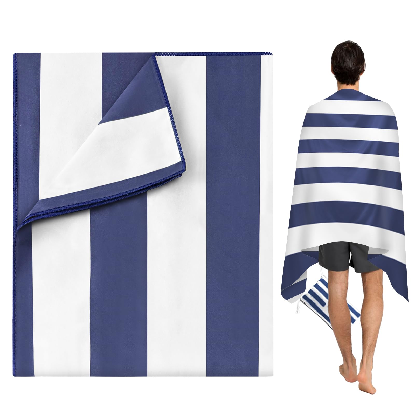 Cnmtcco Blue Large Beach Towel For Adults With Bag - Quick Dry Microfibre - 100% Recycled Towel - Sand Free, Lightweight, Compact (160X90cm, 63X35in) (Blue)