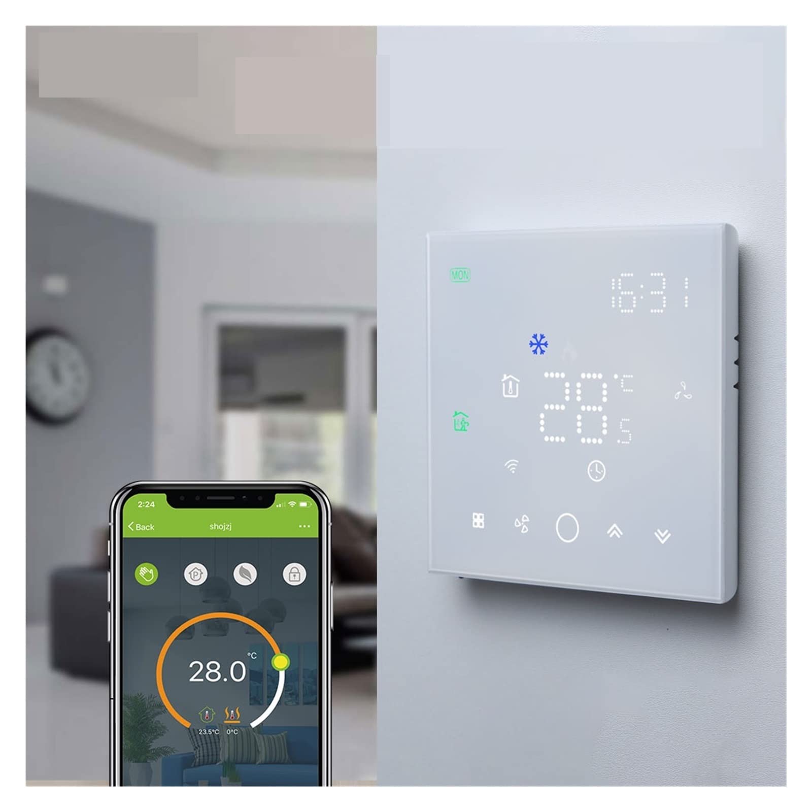 Czujnik termometru, Termostat Wi -Fi dla klimatyzatora Smart Thermotato Regulator temperatury regulator Wireless(Nero,2P AND WIFI)