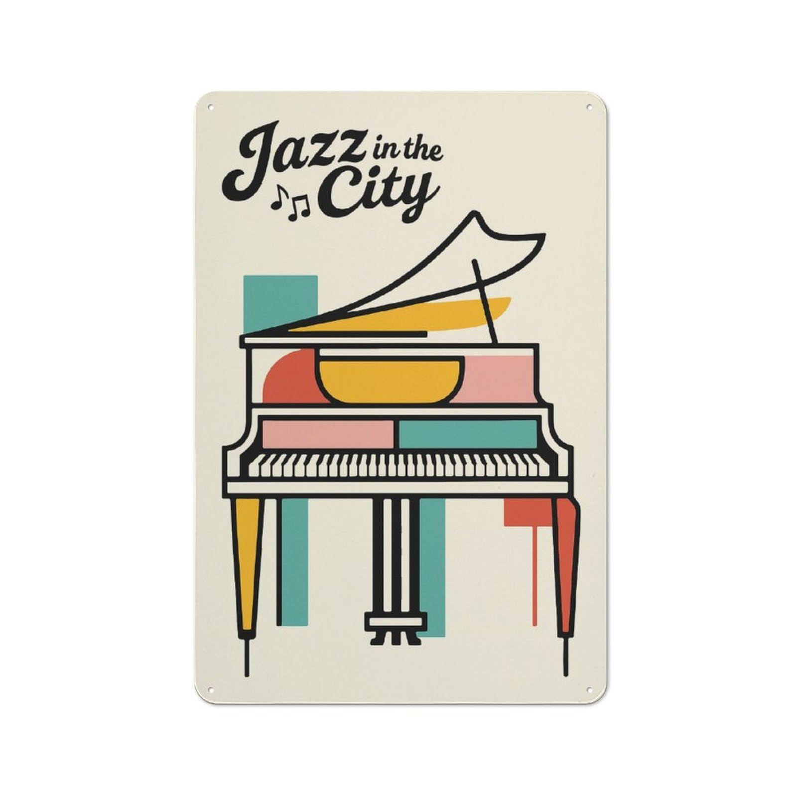 Junmoney Style-11 Jazz In The City Piano Creative Metal Wall Decor 30X20cm, Decorative Metal Sign For Office, Study, Studio Or Hallway