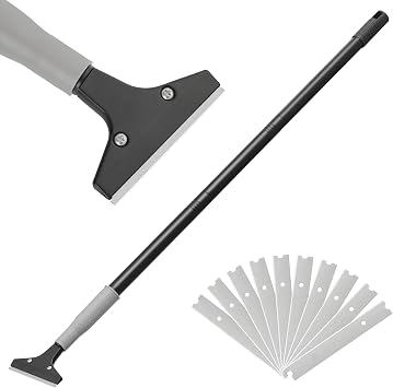 Heavy Duty 4-inch Razor Blade Floor Scraper, 50 Inch Long-Handle, Cleaning Glass Wall Scraper, with 10 Blades, Painting Stripping Tools, Tile, Floors, Walls