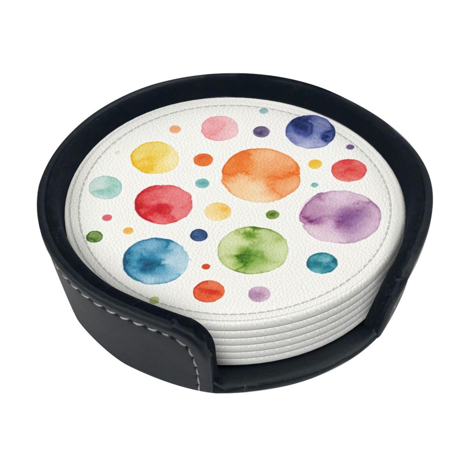 Color Drops Art Leather Coasters-Set of 6 with Storage Holder