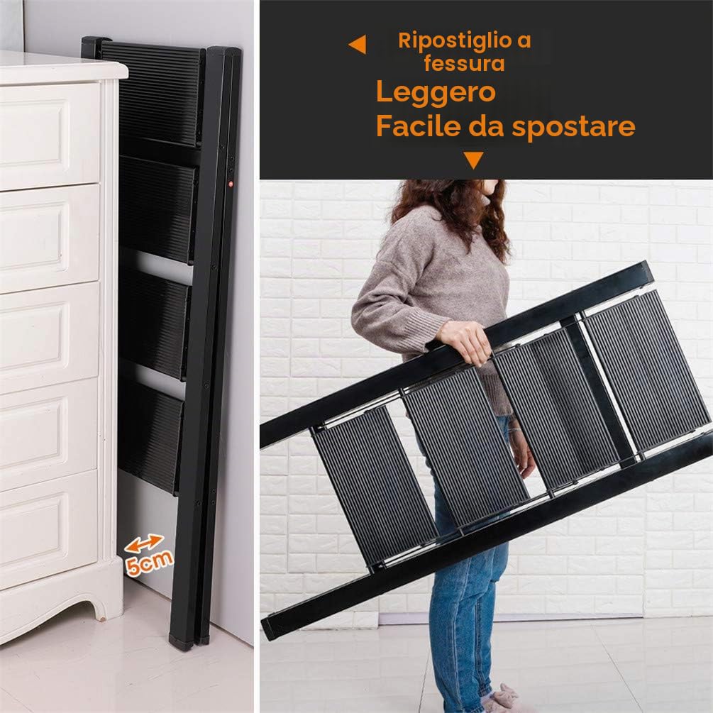 BAOYOUNI Scaletta Pieghevole in Alluminio 4 Gradini Sgabello Leggera Resistente con Pedale Antiscivolo Scala per uso Domestico, Ufficio, Garage, Giardino, Pittura, può Portare Fino a 135 kg, Nero