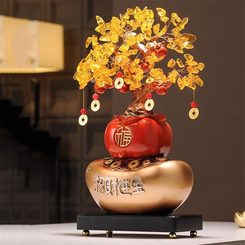 Biurko Cytryn Drzewo Bonsai z kamieni szlachetnych, Feng Shui Money Crystal Tree, for Wealth Fortune and Luck Dekor
