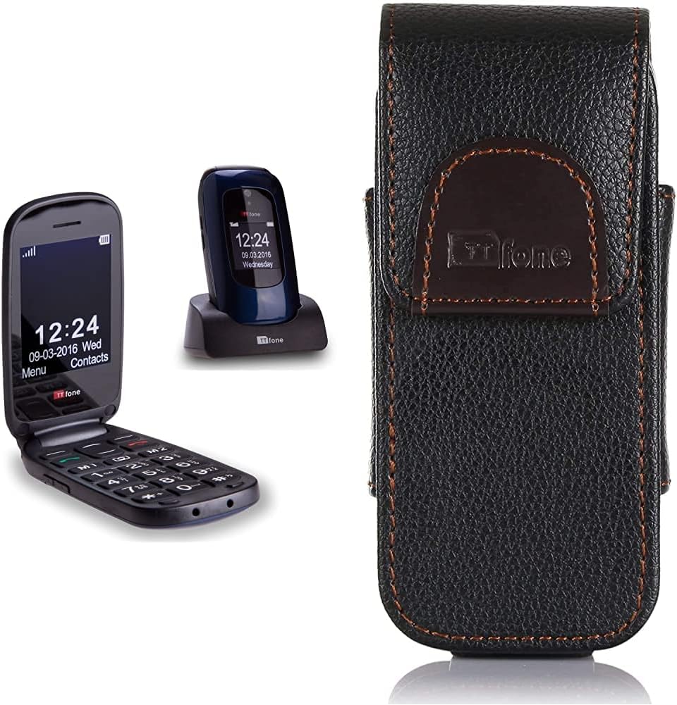 TTfone Lunar TT750 Big Button Simple Easy Clamshell Unlocked Flip Mobile Phone - Blue & Premium Holster Case for Mobile Phones