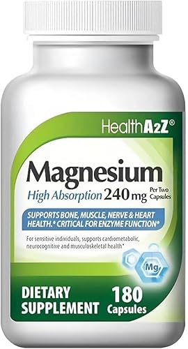 HealthA2Z Glicinato de magnesio 240 mg - 180 cápsulas, apoya la energía diurna, sueño reparador nocturno, alivio del estrés, equilibrio del estado