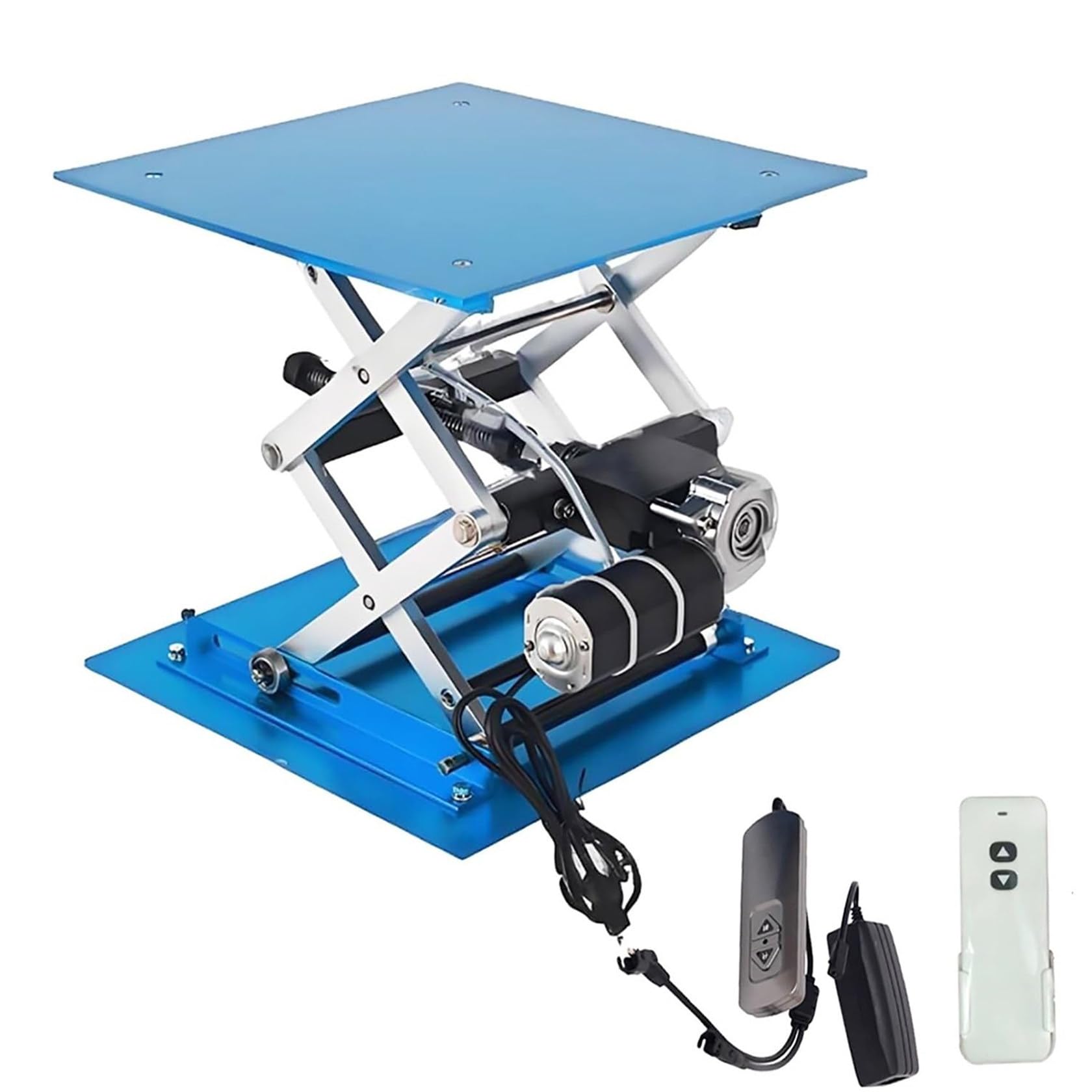Podnośnik nożycowy laboratoryjny, pionowa platforma z tlenku glinu z pilotem zdalnego sterowania, nośność 30 kg, zakres wysokości 90-365 mm, rozmiar 250 x 250 mm