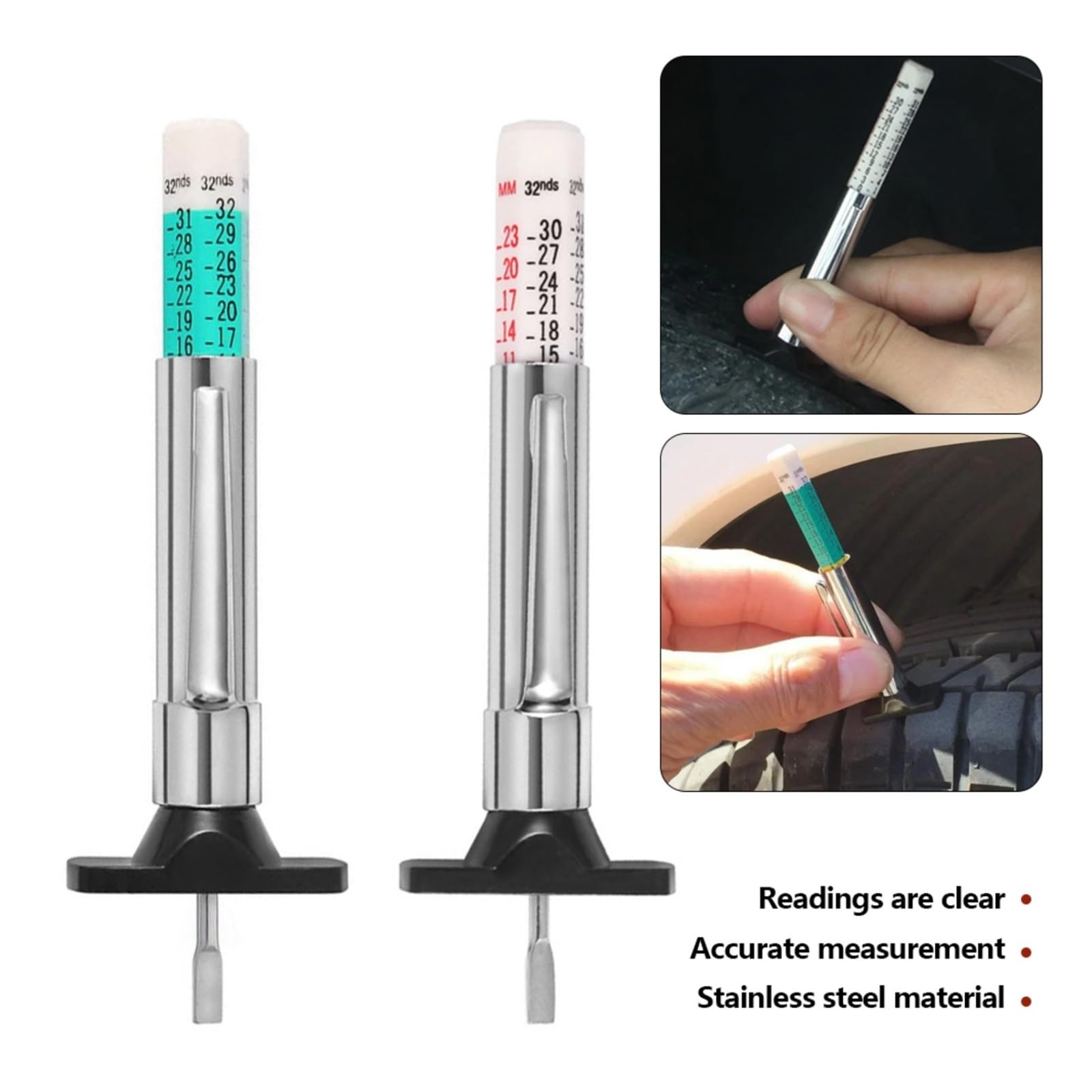 Medidor de profundidad Medidor de profundidad neumático coche, herramienta detección patrón espesor Digital, regla, pluma medidora, marca banda rodadura automática 25MM, 50 Uds,para coches(01)