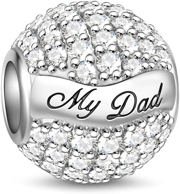 GNOCE"My Dad My Hero 925 Sterling Silver Charm Paved Pure Crystal CZ Stones Charms Bead For Father's Day Gift Fit All Major Brands Of Bracelet/Necklace Birthday Gifts