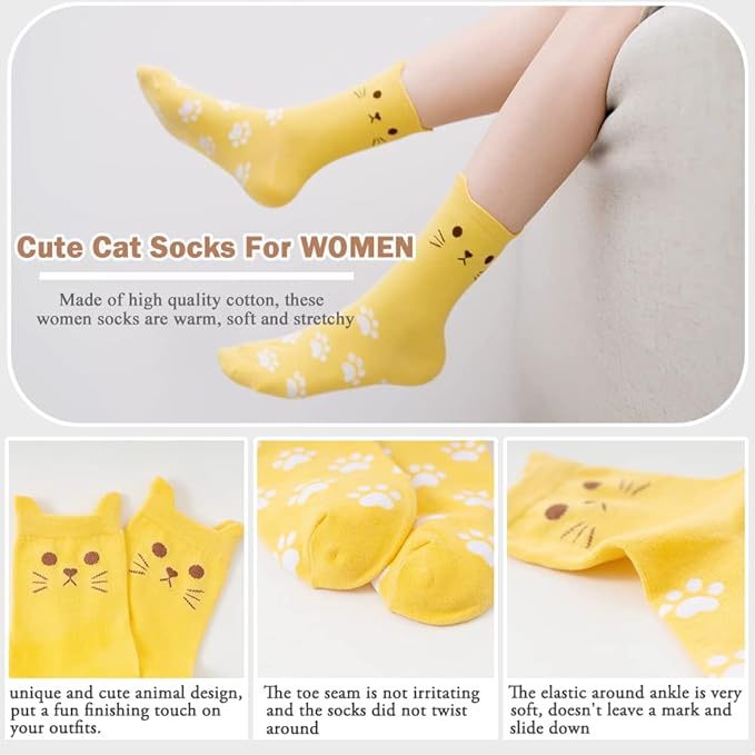 Calcetines de gato divertidos para mujeres 5 pares miniatura 4