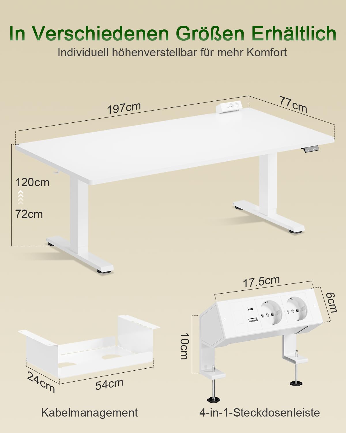 Devoko Höhenverstellbarer Schreibtisch 200x80cm, Dualmotor Elektrischer Stehschreibtisch mit 25mm Einteiliger Tischplatte, Touchscreen Steuerung, Computertisch mit Kabelmanagement & Steckdose