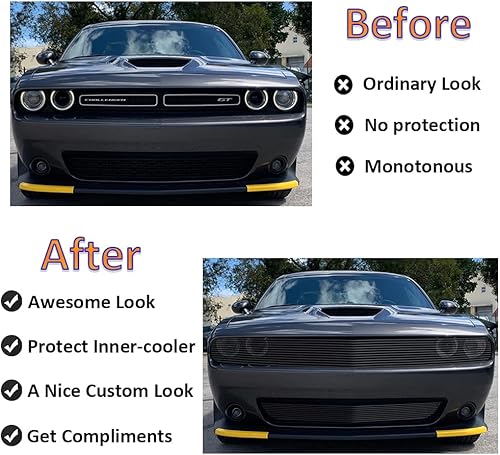 Miniatura 6 de Parrilla delantera compatible con DODGE Challenger PHANTOM 2015 16 17 18 19 Parachoques superior inferior de aluminio sólido rejilla inserto negro