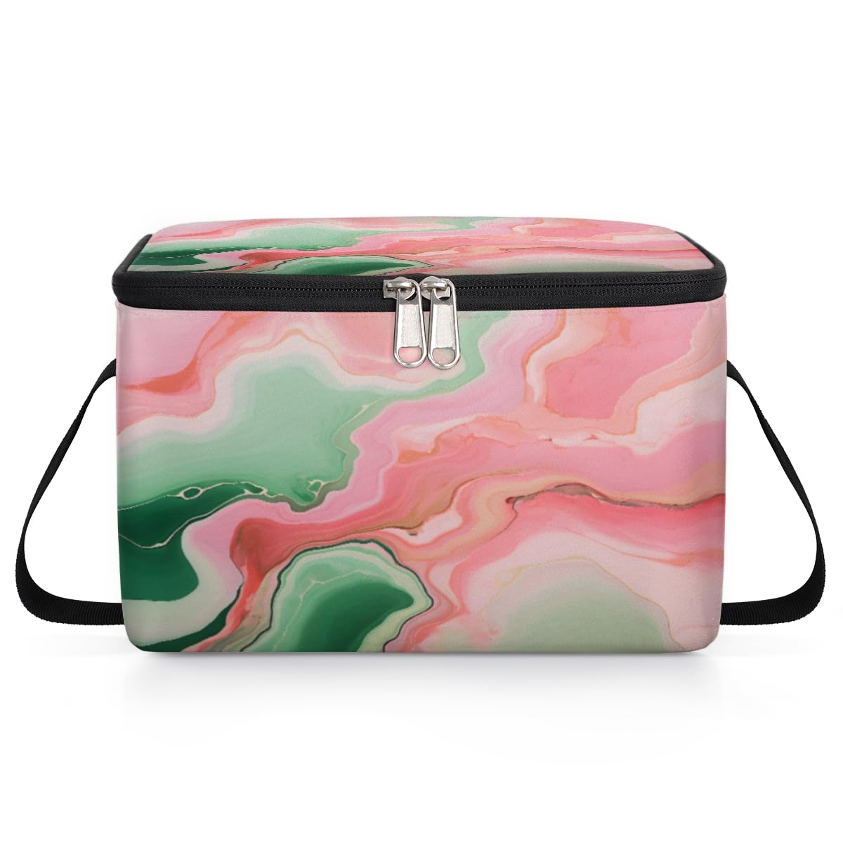 Ink Paint Abstract Lunch Bags for Women Men 9 Cans, Hot & Cold Food Delivery Bag Insulated Grocery Bag Insulated Lunch Box Pinks Green Liquid Texture Cooler Bag for Office Work Picnic Beach