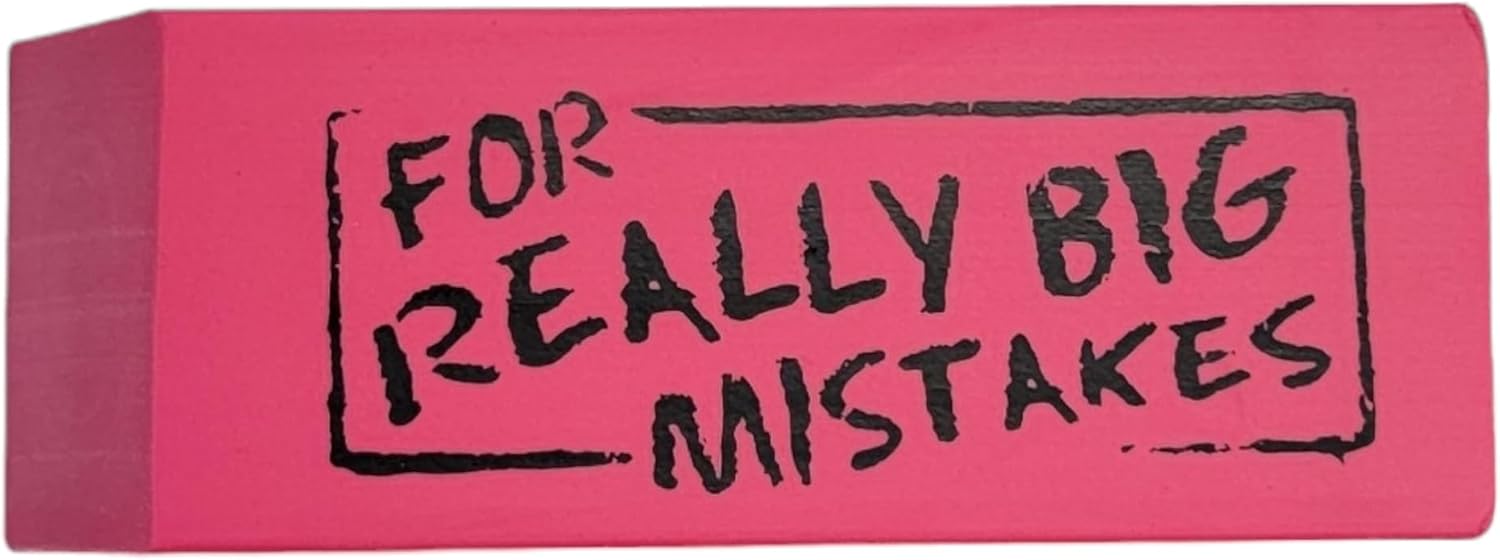 Jumbo Big for Really Big Mistakes Wedge Pink Erasers (5.5" x 2") Large Pencil Rubber Eraser Back to School Stationery Supplies, Joke Gag Gift for Work and School Adults and Kids (12 Pack)