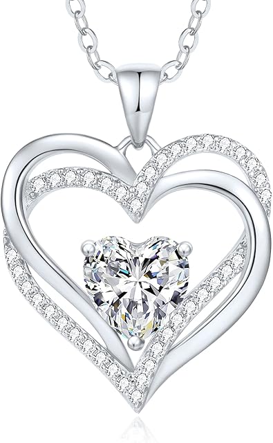 CDE Heart Necklaces for Women 925 Sterling Silver Birthstone Pendant Necklace Anniversary Birthday Christmas Valentine Mothers Day Jewellery Gifts for Mum Women Girls Her Sister