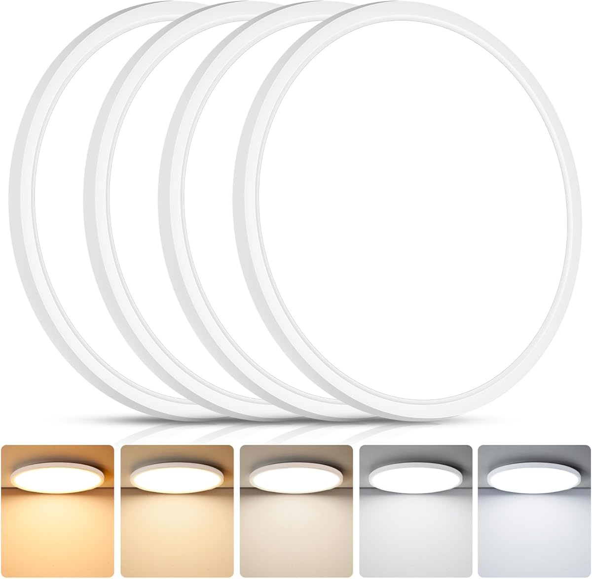 Brightever 4Pack LED Flush Mount Ceiling Light Fixture, 12 Inch 24W, Super Slim 0.67 Inch, 3200LM, Dimmable & 2700K-6500K 5 Color Selectable LED Ceiling Lights for Bedroom