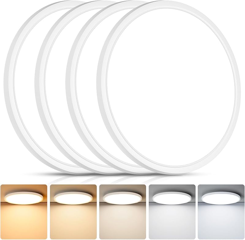12 Inch LED Flush Mount Ceiling Light Fixture, Dimmable, 3200LM | 24W 2700K/3000K/4000K/5000K/6500K Selectable, 0.67" Super Slim LED Ceiling Lights for Kitchen, Bedroom, Closet, White 4 Pack