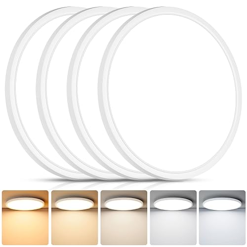 Brightever 4Pack LED Flush Mount Ceiling Light Fixture, 12 Inch 24W, Super Slim 0.67 Inch, 3200LM, Dimmable & 2700K-6500K 5 Color Selectable LED Ceiling Lights for Bedroom - 5CCT-White - 12 Inch-4 Packs