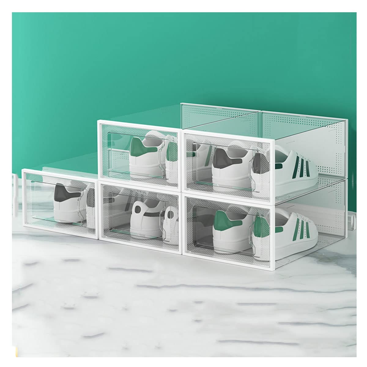 Schuhboxen Transparente Schuhkartons Faltbarer Plastik Schuhaufbewahrung Box Stapelbare Schuhboxen Schuh Organizer Boxen Für Damen Herren Sportschuhe Stiefel Sandalen 31.3x21.2x12.2cm ( Color : Clear