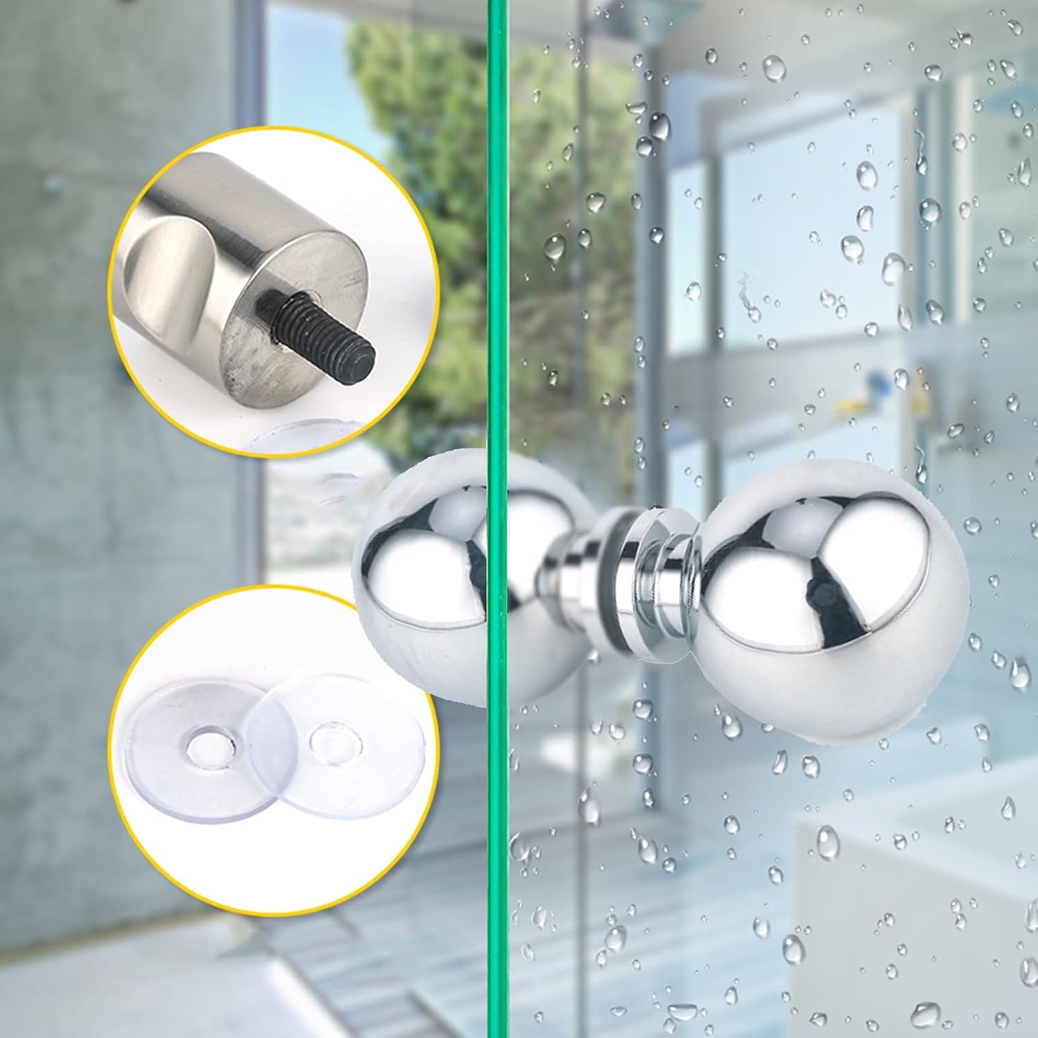 Silver Single Hole Door Knobs for Bathroom, Solid Stainless Steel Bathroom Door Handle, Replacement Parts Shower Screen Pull Knobs with Screw