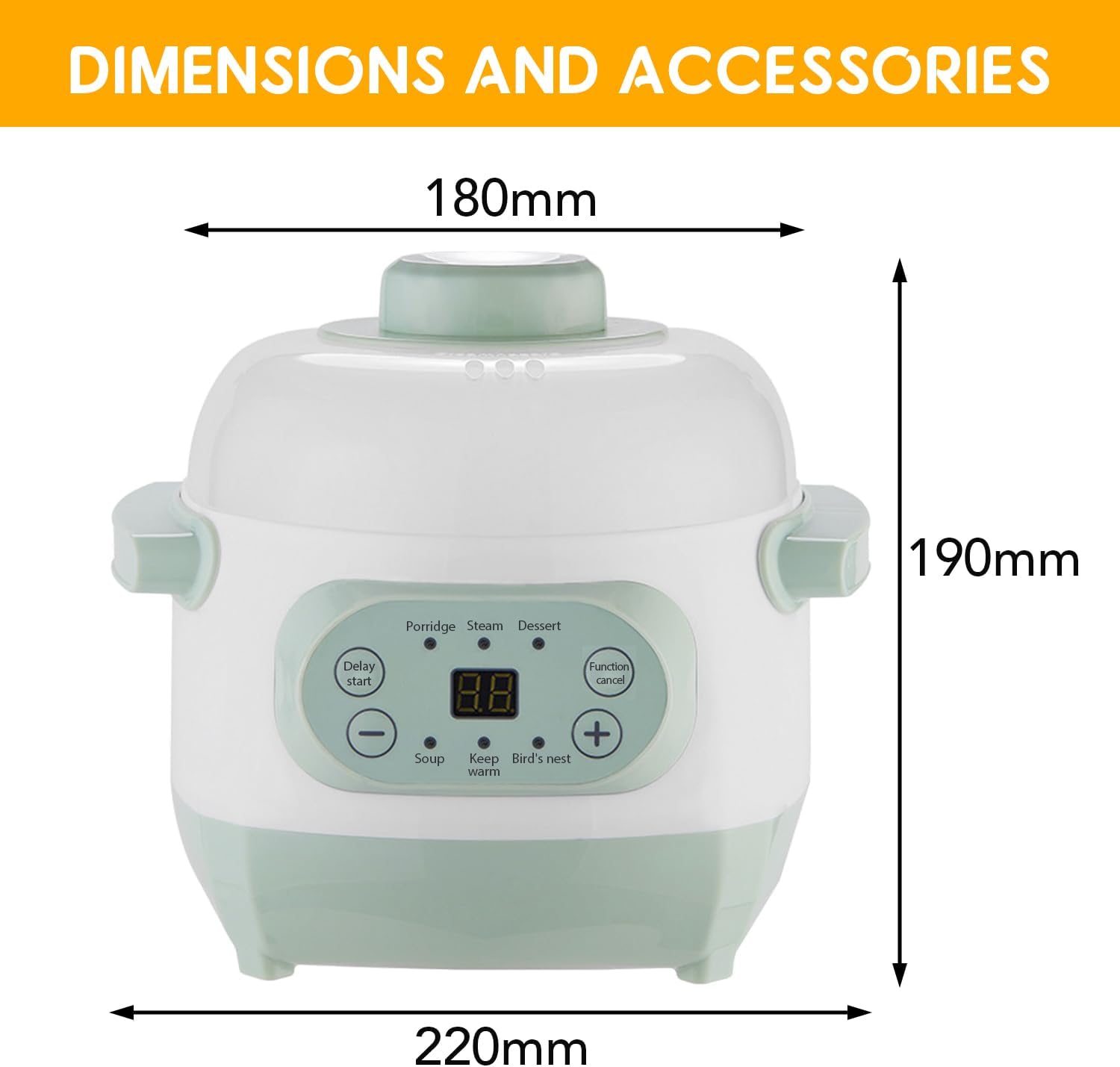 Smart Electric Stew Pot, 1L Capacity Prevent Dry Burning Time Appointment Easy to Use Small Slow Cooker Versatile Ceramic Soup Pot with Intelligent Reservation Function (110V 220W) (White) (Green)