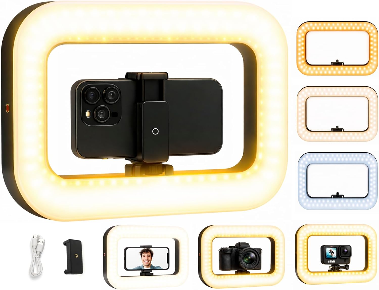 Smartphone Video Rig LED Ring Light, Rechargeable Handheld Phone Video Stabilizer, 8000mAh Built-in Battery for Recording & Streaming, Camera, YouTube, Tiktok, Makeup, ZanaTech