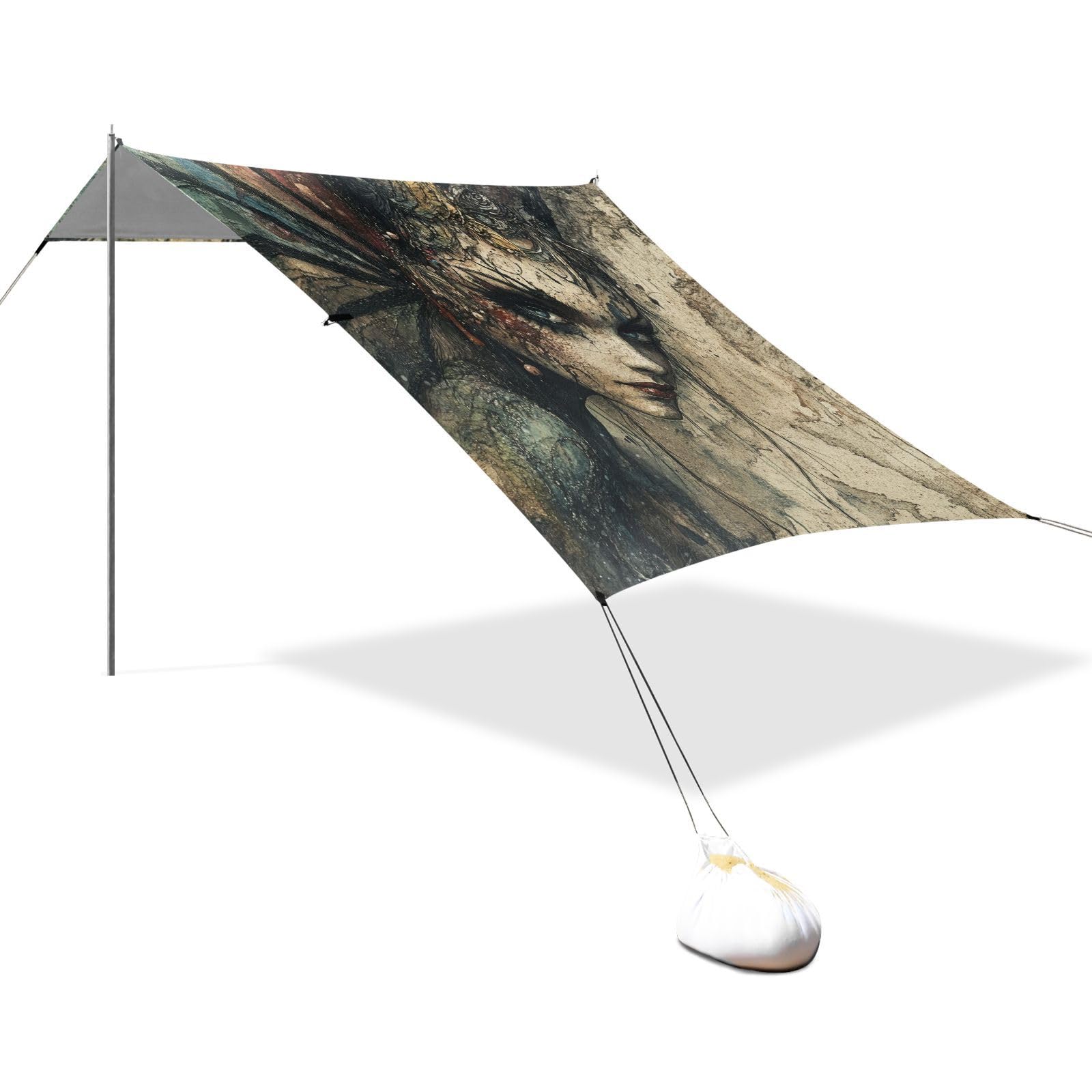 Ethereal and Edgy Fantasy Portrait Stable Beach Tent UPF50 Water-Resistant Shade Sun Shelter Includes Sand Shovel, Sandbags, Stability Poles for Backyard, Grassland, Park