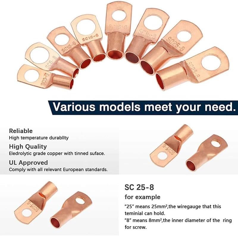 60PCS SC Terminals lug Tinned Copper Tube Lug Ring Seal Battery Wire Connectors Cable Crimped