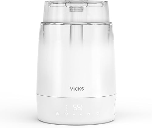 Vicks Embrace Cool Mist - Humidificador de llenado superior (VUL900), color blanco, humidificador de niebla fría para dormitorio u oficina