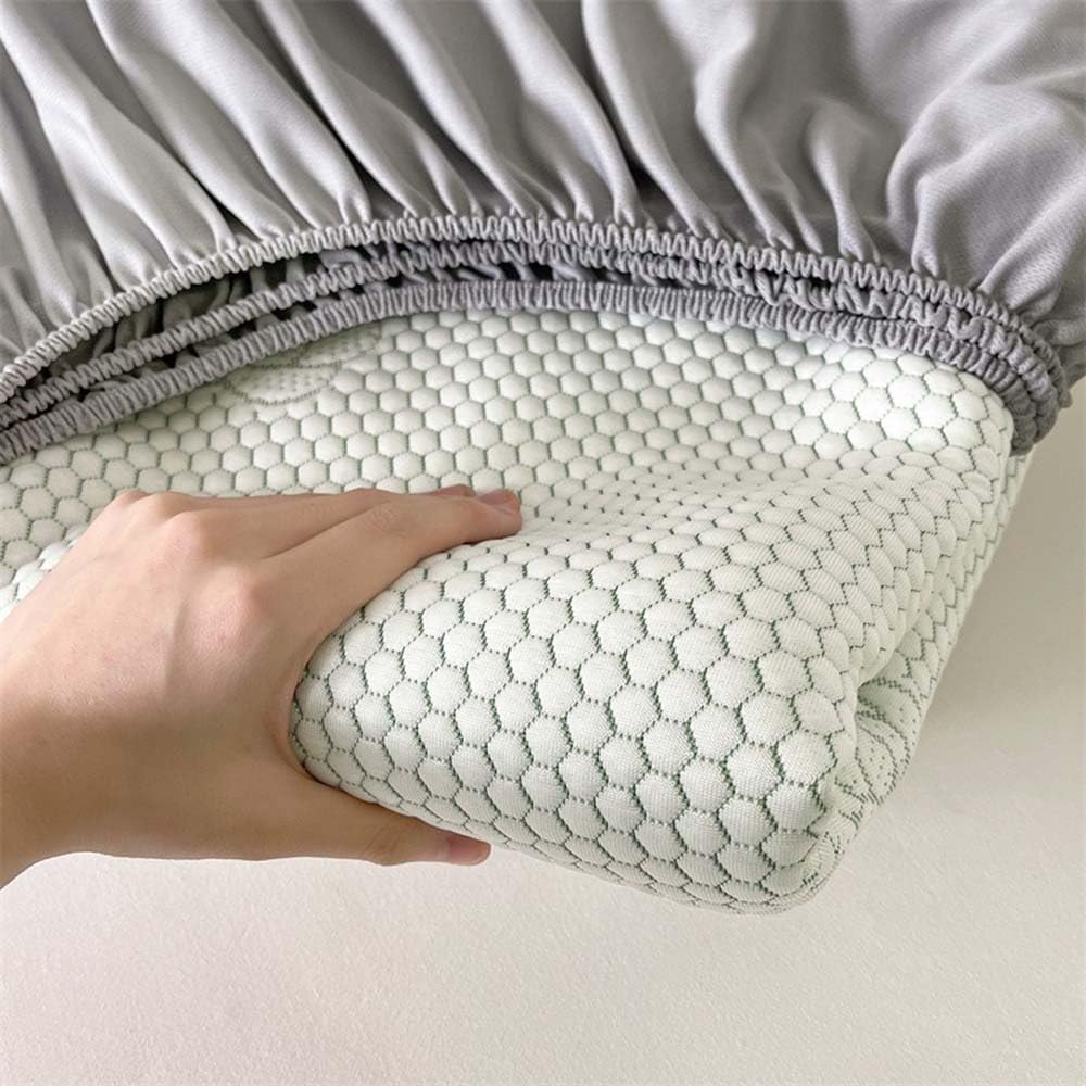 Protège-Matelas Ensemble de Housses de Matelas et de taies d'oreiller rafraîchissantes Drap-Housse matelassé Respirant en Soie de Glace Housse (D,200x220cm)
