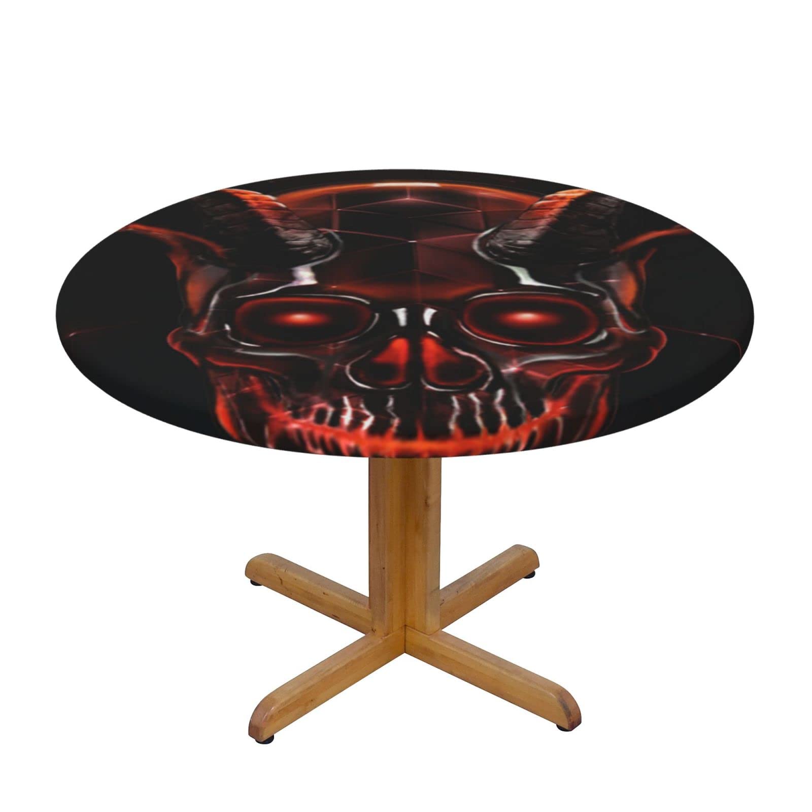 Lsjuee Round Fitted Tablecloth 45-50in Elastic Edged Table Cloth for Kitchen Dining Party Home Decor - Devil Skull Demon Hell Death