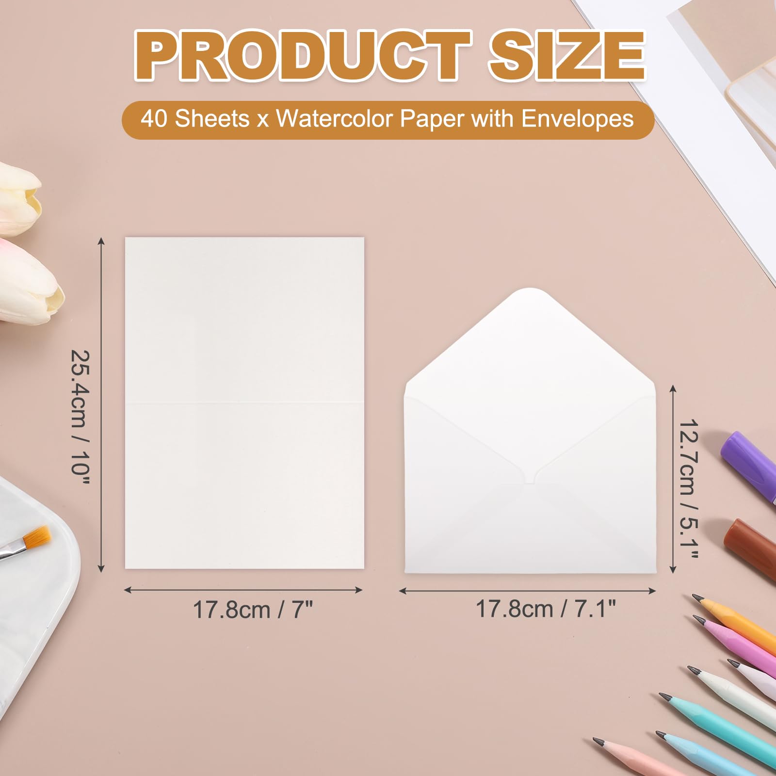 QUARKZMAN 40 Set Carta Acquerello Con Buste 7 X 10 Inch 140lb/300gsm