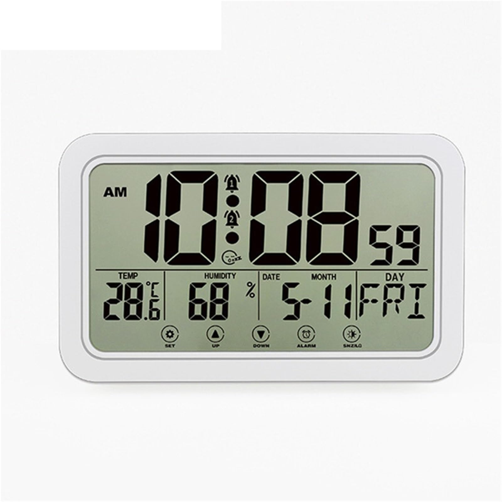 LADFRTYU Atomic Digital Wall Clock Large Number Electronic Wall Clock Temperature Humidity Display Snooze Alarm Hanging/Desktop Digital Battery Powered(GRAY)