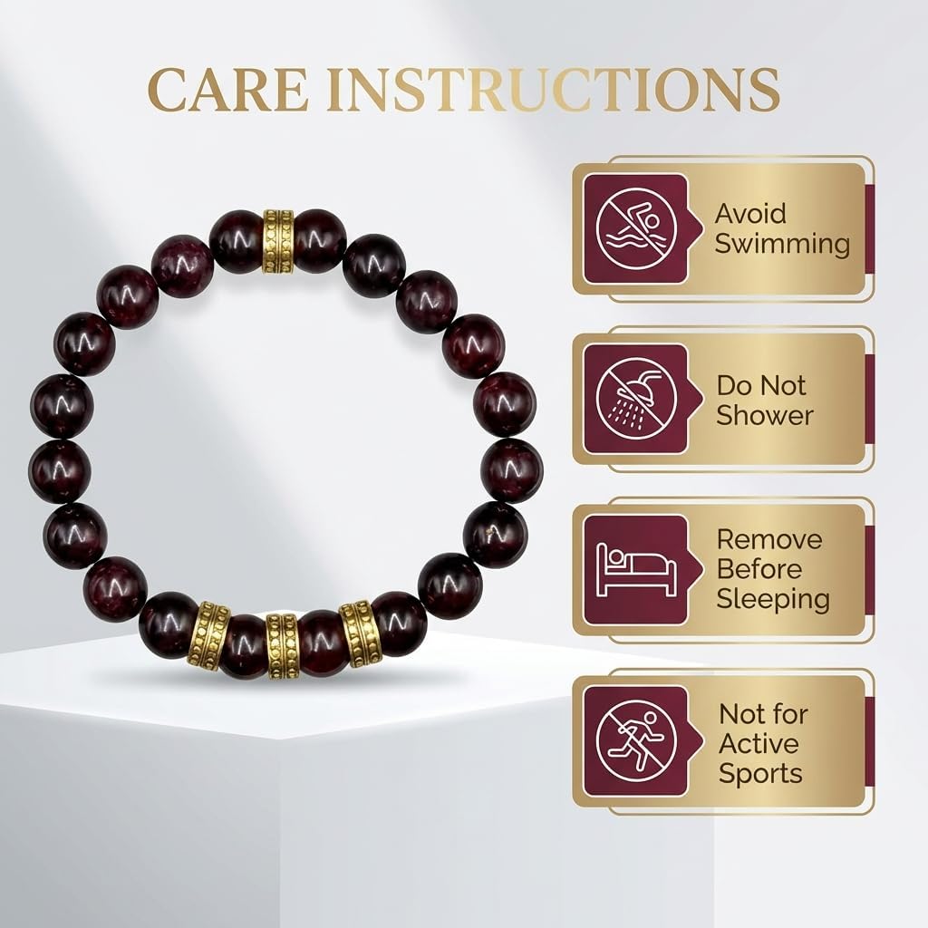 Kartini Studio Men's Garnet and Gold Bracelet, Garnet Bracelet, Quality Bead Jewelry for Men
