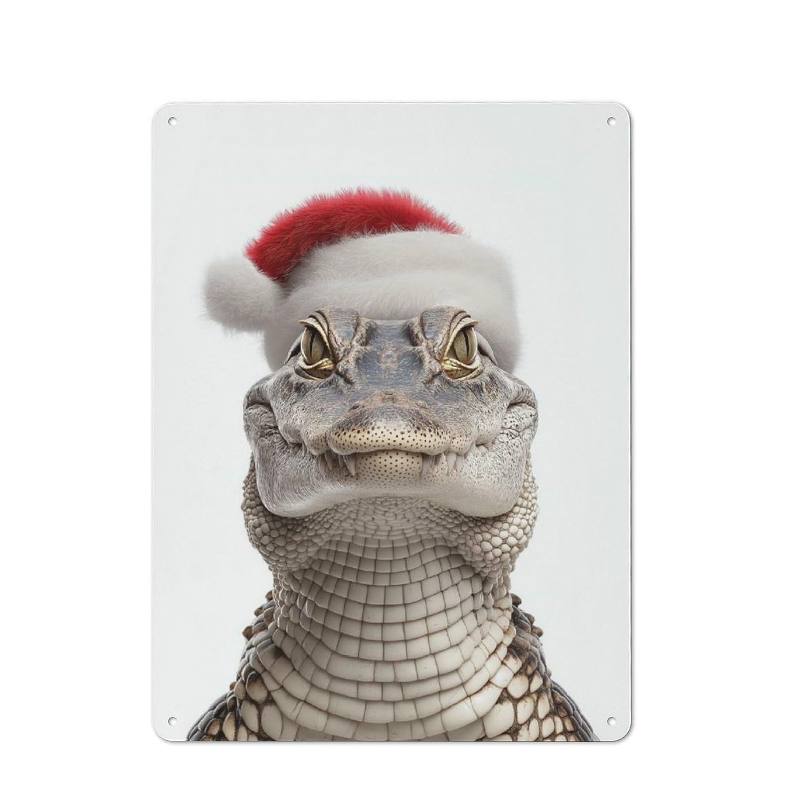Junmoney Crocodile Wearing Santa Hat Retro-Style Metal Plaque 40X30cm For Garage Or Workshop, For Garage, Workshop And Man Cave Decoration