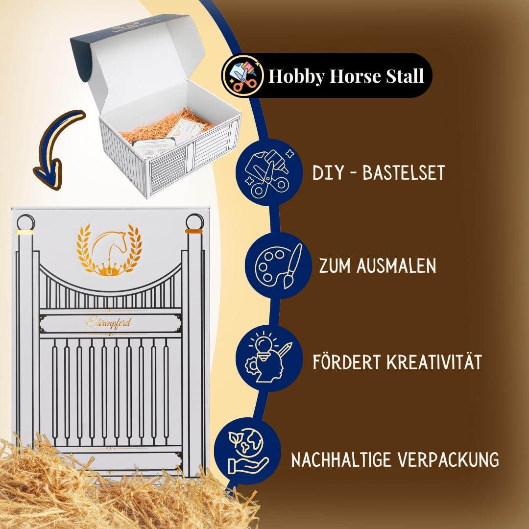 Hobby Horse Pferd -A3- Premium Steckenpferd mit Zubehör für Hobby Horsing: Pferde Spielzeug Set mit Stockpferd, Trense, Turnierschleife & Stall als Pferde Mädchen Geschenk - Toffee