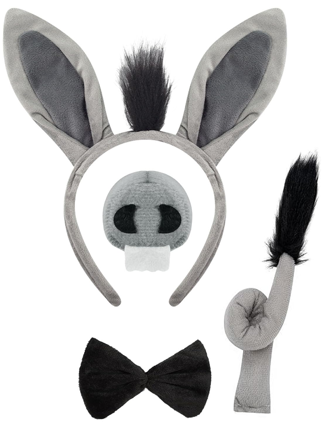 Kecartu Donkey Costume Set for Adult, Cute Animal Costume Accessories with Donkey Ears Headband, Nose, Tail and Bow Tie for Halloween Carnival Cosplay Party